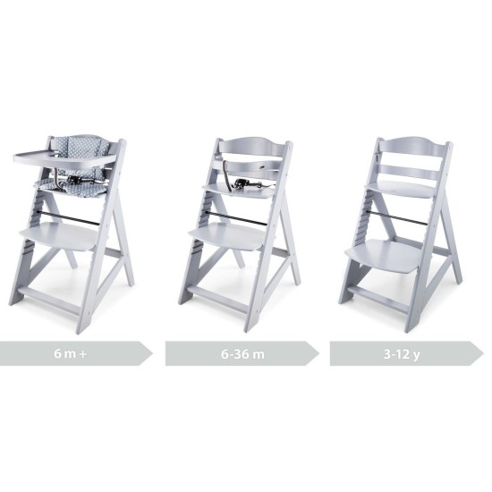Medinė maitinimo kėdutė WOODY GREY 3 IN 1 