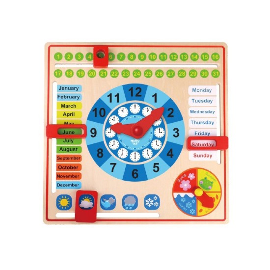 Mokomasis „TOOKY TOY“ medinis laikrodis - kalendorius 2in1