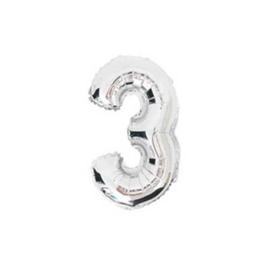 Folinis balionas Skaičius "3", sidabrinis
