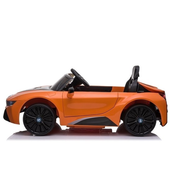 Vaikiškas vienvietis elektromobilis BMW I8 oranžinis