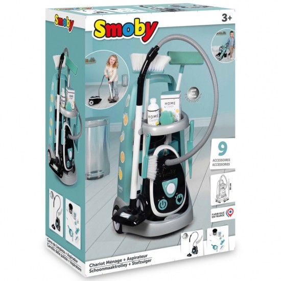 Smoby Švaros Vežimėlis ant ratų su 9 priedais-valymo priemonės New