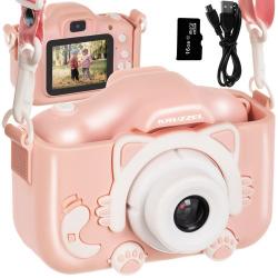 Skaitmeninis rožinis fotoaparatas vaikams + 16GB atminties kortelė