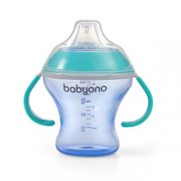 BabyOno neišsiliejantis puodelis minkštu snapeliu NATURAL NURSING mėlynas 180 ml