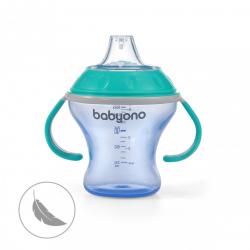 BabyOno neišsiliejantis puodelis minkštu snapeliu NATURAL NURSING mėlynas 180 ml