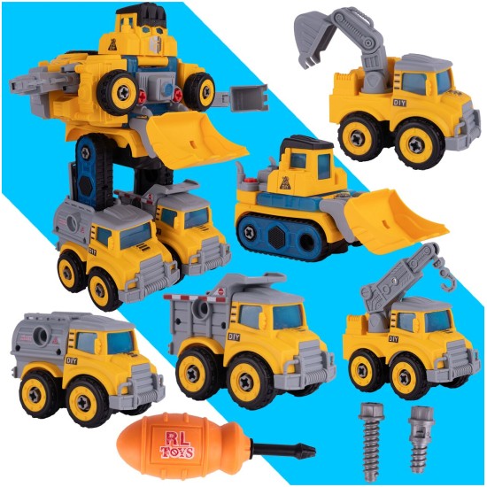 Robotas transformuojasi į statybinius automobilius 5 vnt.