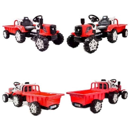 Elektrinis traktorius raudonas su priekaba TRUCK III