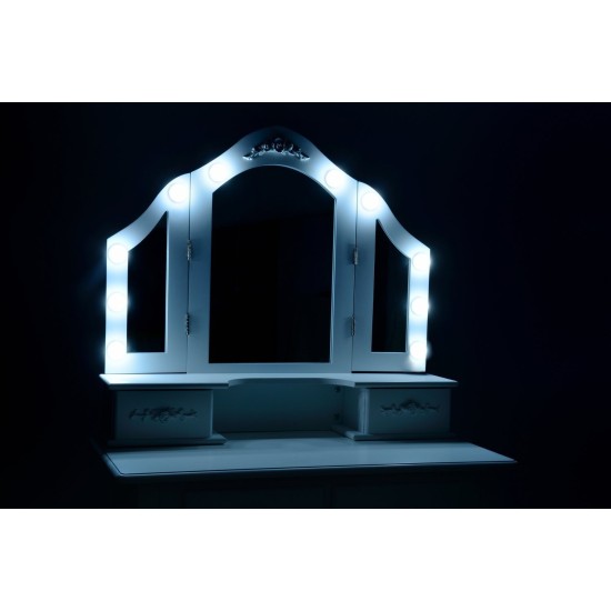 Medinis grožio salonas Princesei Funfit su trigubu LED veidrodžiu ir taburete