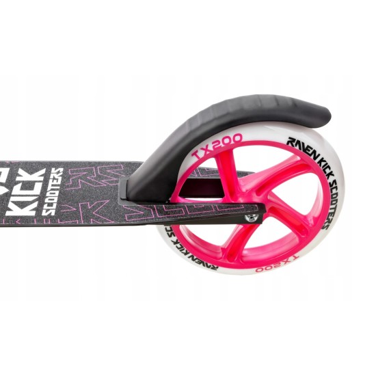 Aliuminis paspirtukas RAVEN STRAIGHT BLACK/PINK su dideliais 20 cm. ratais 
