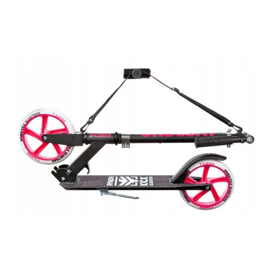 Aliuminis paspirtukas RAVEN STRAIGHT BLACK/PINK su dideliais 20 cm. ratais 