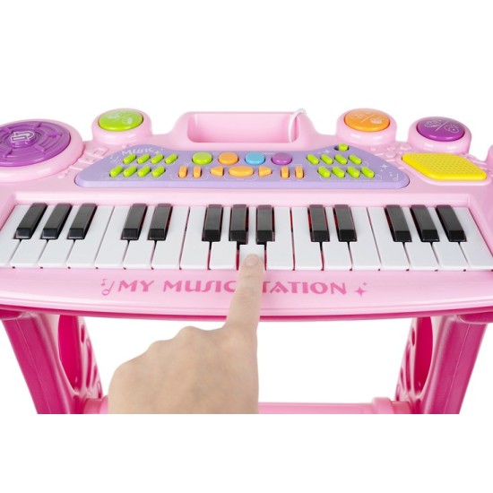Vaikiškas pianinas - sintezatorius su mikrofonu ir kėdute - Rose
