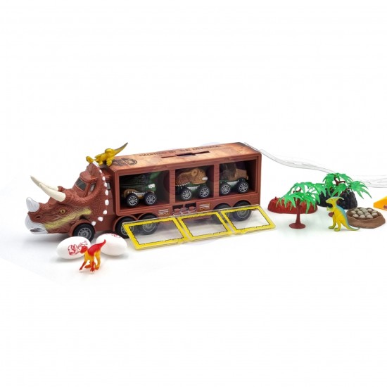 WOOPIE dinozaurų sunkvežimis su paleidimo priemone ir žaisliniais automobiliais