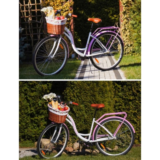 Moteriškas miesto dviratis 28" 3 bėgių White/Pink