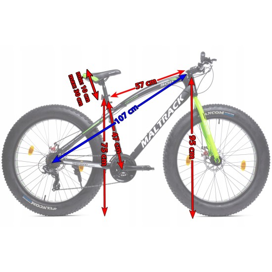 Dviratis MalTrack JAGUAR FATBIKE 26" SHIMANO (plieninis, juoda)