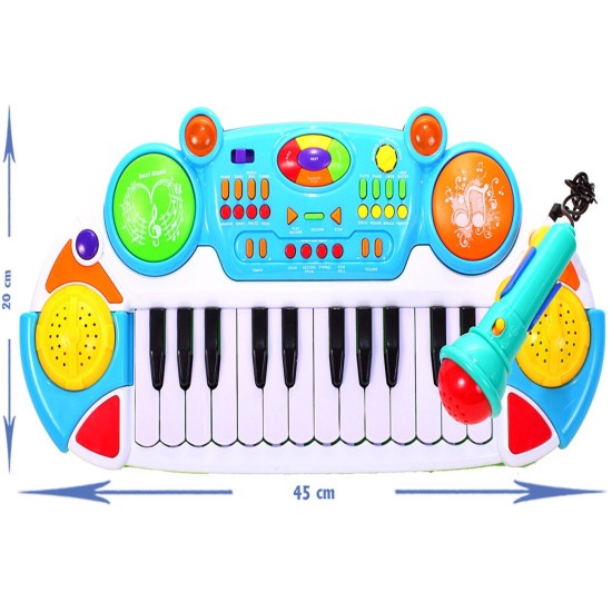 Vaikiškas pianinas - sintezatorius su mikrofonu ir kėdute - mėlynas