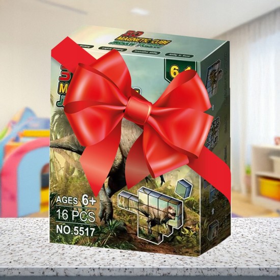 Magnetiniai 3D dėlionės kubeliai, dinozaurai, 16 detalių vaikams