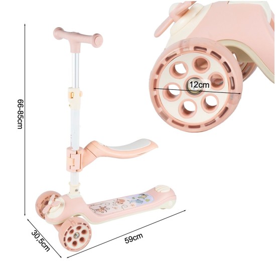 Triratis paspirtukas su sėdyne, 3in1, Rose