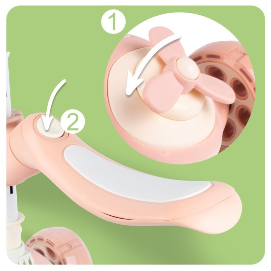 Triratis paspirtukas su sėdyne, 3in1, Rose