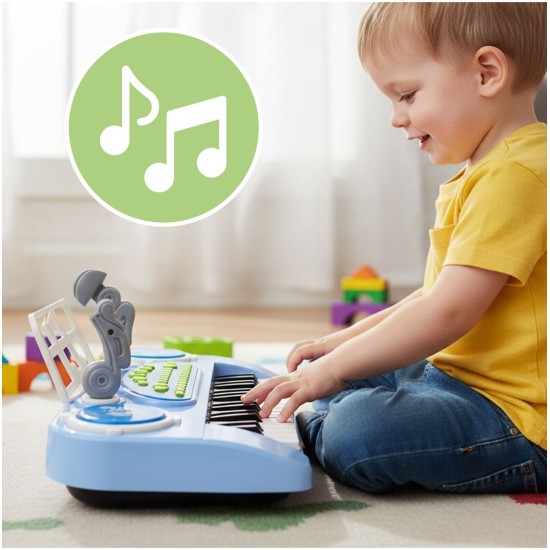 Vaikiškas pianinas 37 klavišų su mikrofonu, mėlynas, USB, MP3