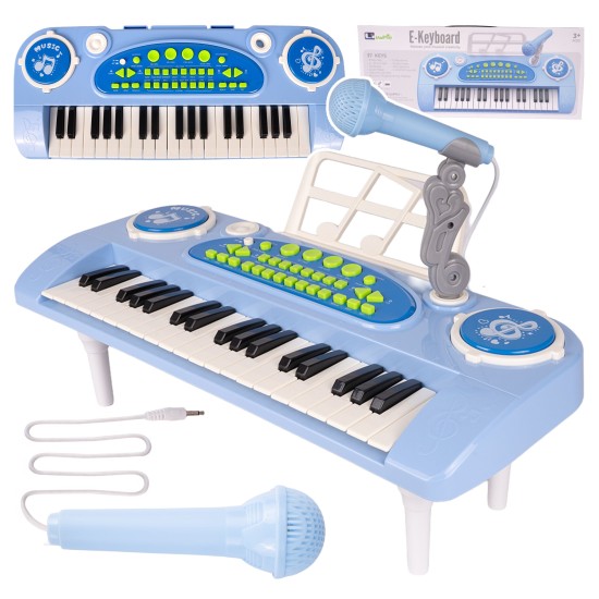Vaikiškas pianinas 37 klavišų su mikrofonu, mėlynas, USB, MP3