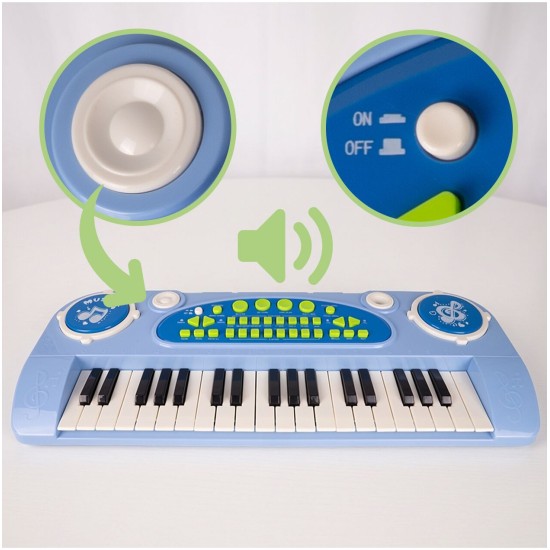 Vaikiškas pianinas 37 klavišų su mikrofonu, mėlynas, USB, MP3