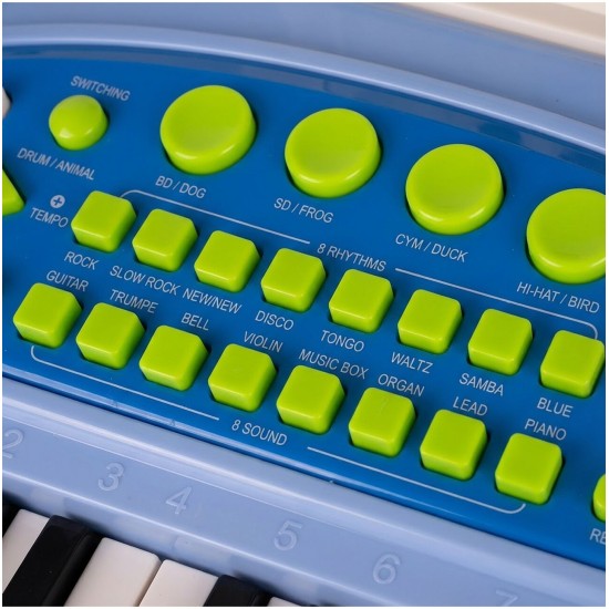 Vaikiškas pianinas 37 klavišų su mikrofonu, mėlynas, USB, MP3