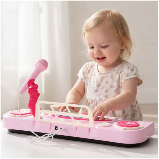 Vaikiškas pianinas 37 klavišų su mikrofonu, rožinis, USB, MP3