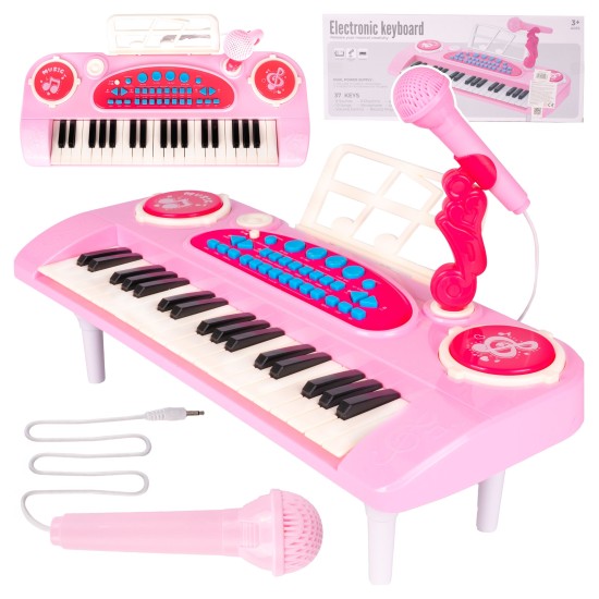 Vaikiškas pianinas 37 klavišų su mikrofonu, rožinis, USB, MP3