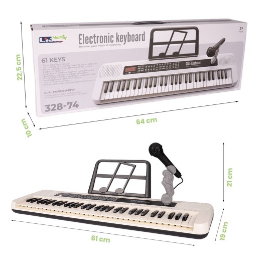 Vaikiškas pianinas 61 klavišų su mikrofonu, USB, LED