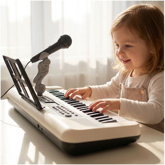 Vaikiškas pianinas 61 klavišų su mikrofonu, USB, LED