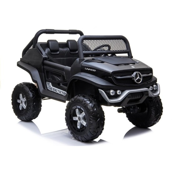 Dvivietis elektromobilis vaikams Lean Cars Mercedes Unimog 4x4, juodas