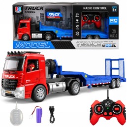 RC sunkvežimis su nuotoliniu valdymu, priekaba, dūmų efektais, švieselėmis ir garsais, USB, 53 cm