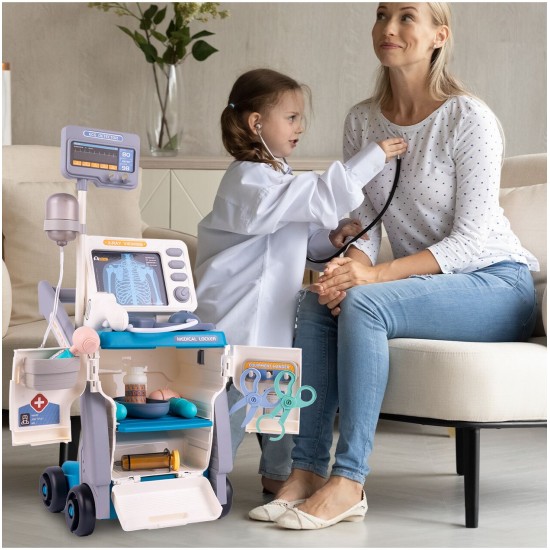 Gydytojos rinkinys su vežimėliu "Medical Cart", blue