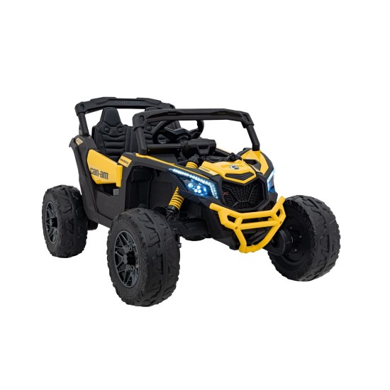 Vienvietis vaikiškas elektromobilis Can-Am Maverick ATV, geltonas – 24V, 4 varikliai, 800W geltonas