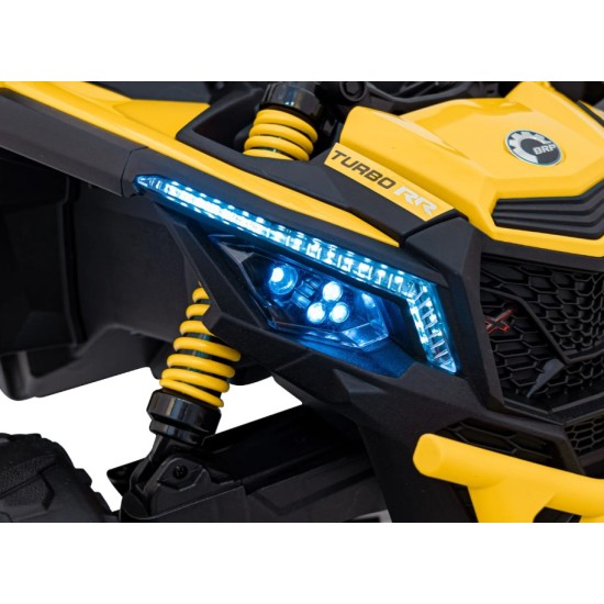 Vienvietis vaikiškas elektromobilis Can-Am Maverick ATV, geltonas – 24V, 4 varikliai, 800W geltonas