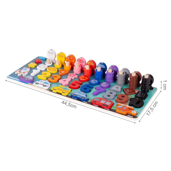 Montessori žaidimas 6 in 1 medinis, magnetinė žvejyba, skaičiavimo mokymuisi