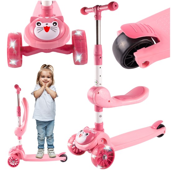 Triratis paspirtukas su sėdyne, Cat 2in1, Rose