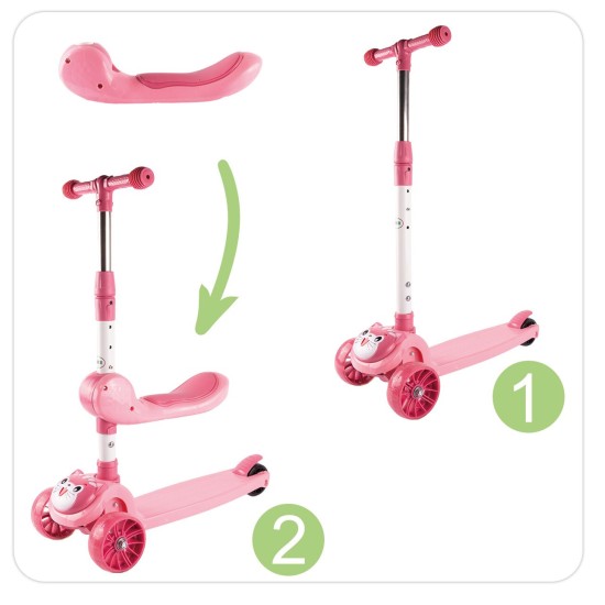 Triratis paspirtukas su sėdyne, Cat 2in1, Rose
