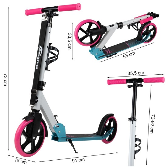 Aliuminis paspirtukas MALPLAY su dideliais 20 cm. ratais , Rose