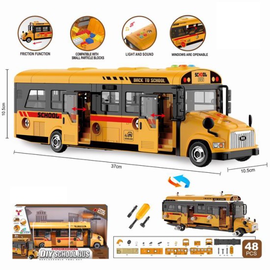 Konstruktorius – didelis mokyklinis autobusas su šviesa ir garsu, 48 el.