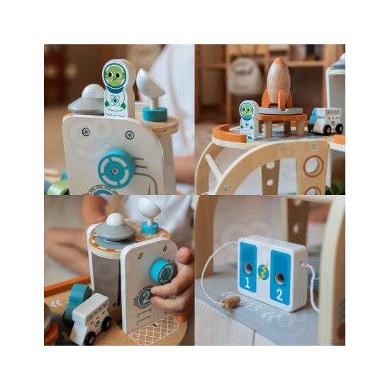 Medinė kosminė stotis – garažas su priedais Tooky Toy TJ903