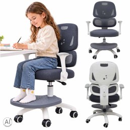Vaikiška stalo kėdė, ergonomiška, pasukama, reguliuojamo aukščio, pilkos spalvos