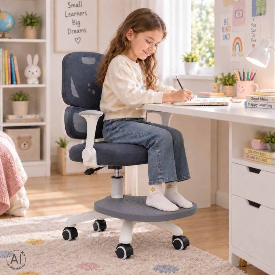 Vaikiška stalo kėdė, ergonomiška, pasukama, reguliuojamo aukščio, pilkos spalvos
