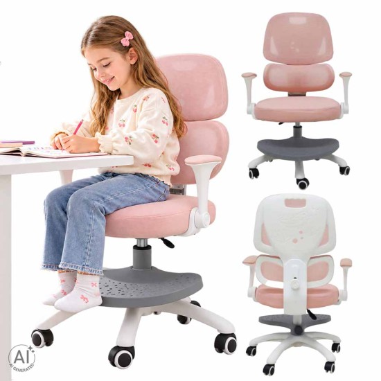Vaikiška stalo kėdė, ergonomiška, pasukama, reguliuojamo aukščio, rožinės spalvos
