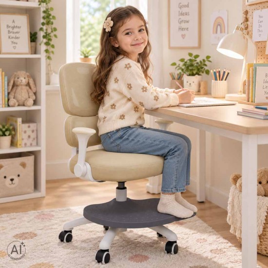 Vaikiška stalo kėdė, ergonomiška, pasukama, reguliuojamo aukščio, smėlio spalvos