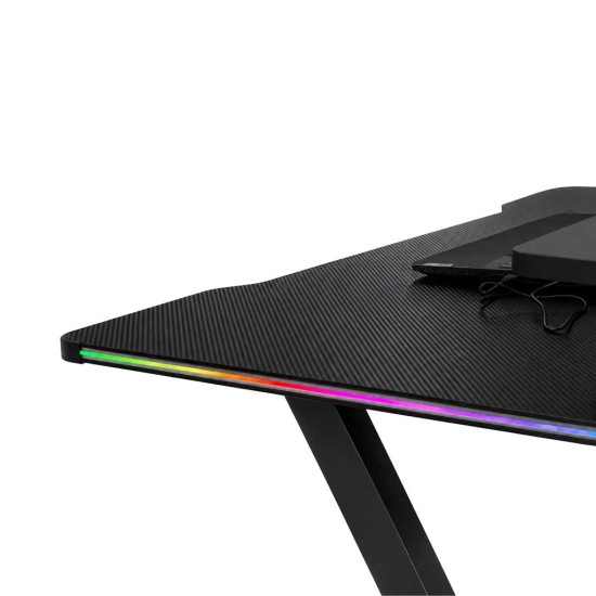 Žaidimų stalas su RGB LED praplėtimu ir kompiuterio laikikliais 120x60x70 cm juodas