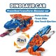 Žaislinis dinozauro formos autovežis su trasa, paleidimo įtaisu ir 6 automobiliukais