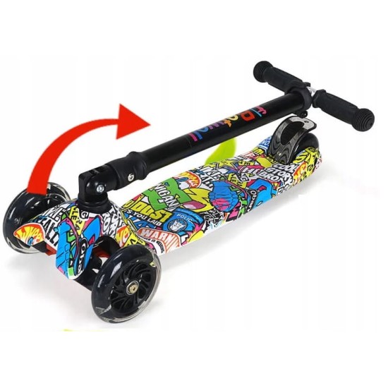 Triratis paspirtukas scooter su Led ratais Graffiti White