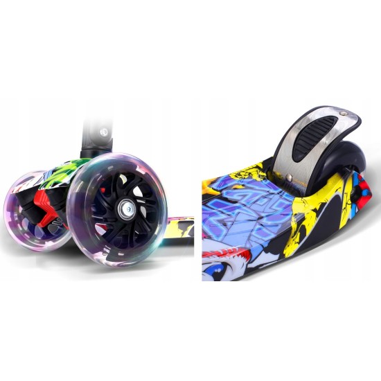 Triratis paspirtukas scooter su Led ratais Graffiti White