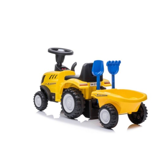 Vaikiškas traktorius su priekaba ir priedais New Holland , geltonas