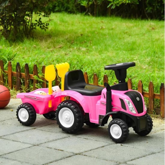 Vaikiškas traktorius su priekaba ir priedais New Holland , rožinis